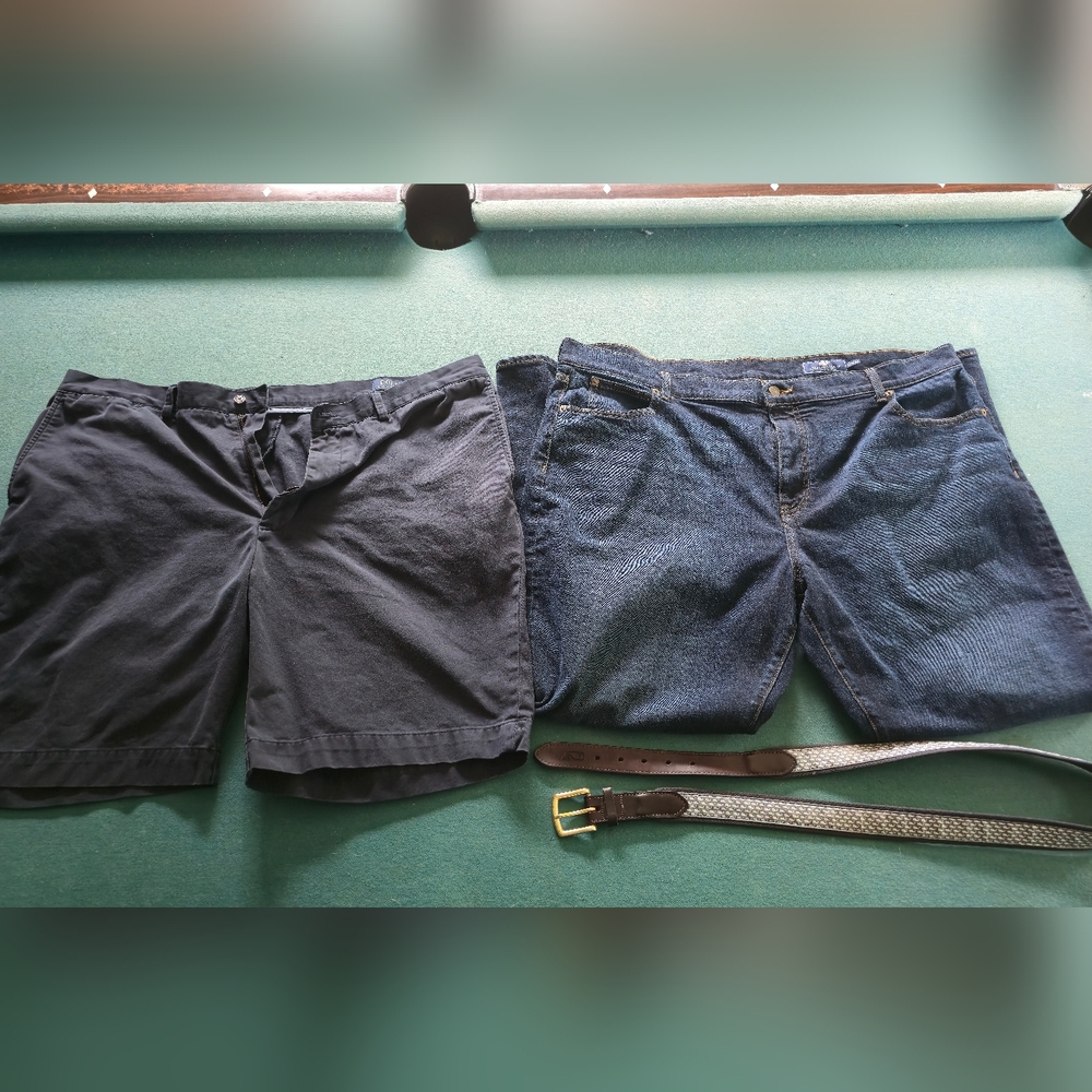 Vineyard Vines Jeans (42x30), Polo Shorts (42W), VV Belt (44W) – Great Condition